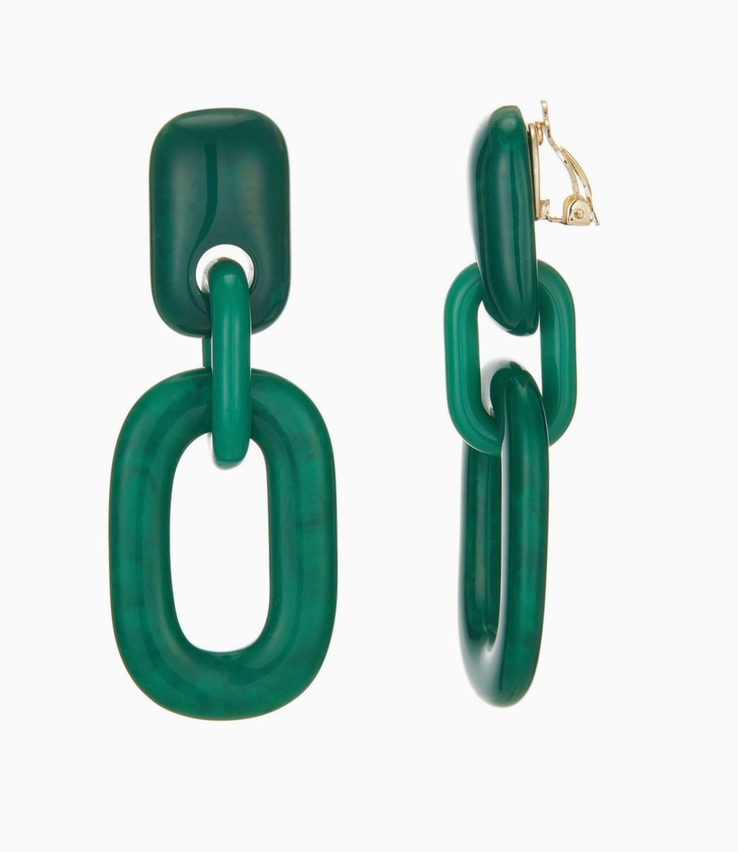 Clip On Green Acrylic Chain Earrings