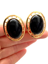 Load image into Gallery viewer, Clip On Vintage Black and Gold Oval Earrings
