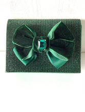 Load image into Gallery viewer, Green Velvet Bow Mini Clutch Bag
