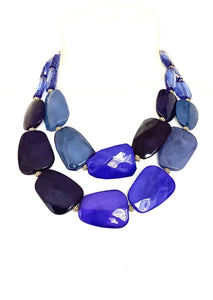 Chunky Blue Faceted Bead Statement Necklace
