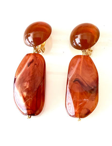 Clip On Amber Acrylic Bead Earrings