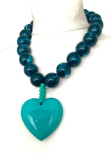 Load image into Gallery viewer, Chunky Teal Acrylic Heart Necklace
