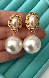 Clip On Pearl Bead Drop Earrings