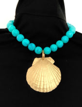Load image into Gallery viewer, Gold and Turquoise Shell Necklace

