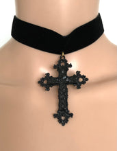 Load image into Gallery viewer, Black Gothic Cross Velvet Choker
