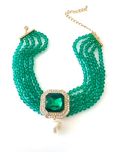 Load image into Gallery viewer, Green Beaded Statement Choker Necklace
