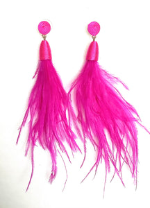 Shocking Pink Feather Statement Earrings