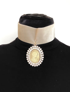 Cream Velvet Cameo Bridgerton Style Choker Necklace