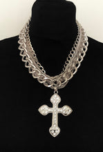 Load image into Gallery viewer, Chunky Silver Crystal Cross Chain Necklace
