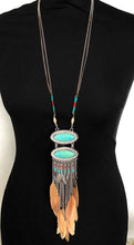 Load image into Gallery viewer, Turquoise and Feather Boho Pendant Necklace
