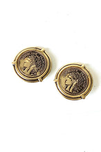 Load image into Gallery viewer, Clip On Vintage Gold Coin Earrings
