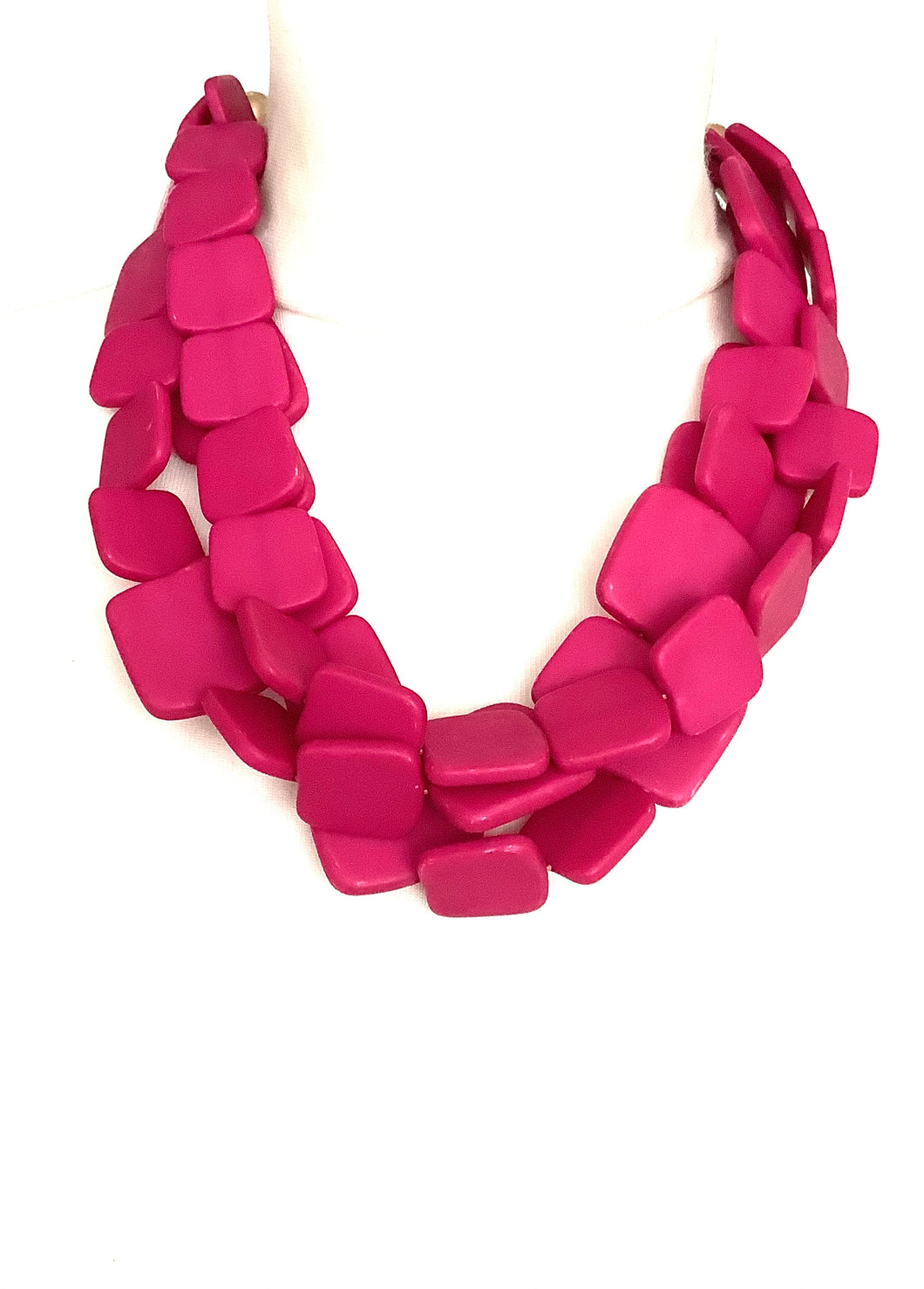 Cerise Pink Square Bead Necklace