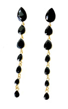 Load image into Gallery viewer, Long Black Tiered Jewel Earrings
