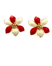 Load image into Gallery viewer, Clip On Vintage Red and White Floral Earrings
