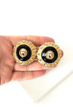 Load image into Gallery viewer, Clip On Vintage Black and Gold Dome Earrings
