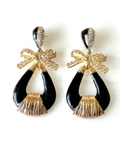 Load image into Gallery viewer, Black and Gold Enamel Bow Earrings
