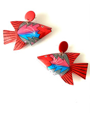 Load image into Gallery viewer, Red Wooden Tropical Fish Earrings
