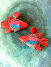 Load image into Gallery viewer, Red Wooden Tropical Fish Earrings
