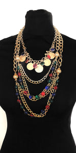 Layered Gold Coin and Chain Necklace