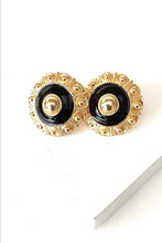 Load image into Gallery viewer, Clip On Vintage Black and Gold Dome Earrings
