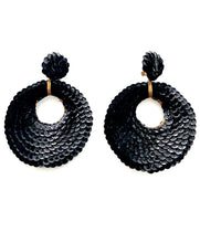 Load image into Gallery viewer, Clip On Black Over-Sized Sequin Hoop Earrings
