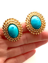 Load image into Gallery viewer, Clip On Vintage Turquoise and Gold Earrings
