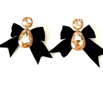 Load image into Gallery viewer, Gold Glass Velvet Bow Earrings
