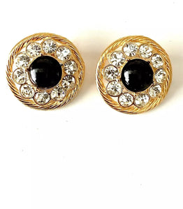 Clip On Vintage Black and Crystal Earrings