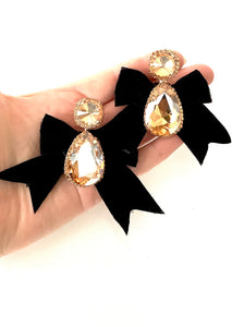 Gold Glass Velvet Bow Earrings