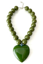 Load image into Gallery viewer, Khaki Green Acrylic Heart Necklace
