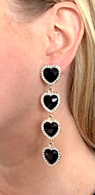 Load image into Gallery viewer, Black Crystal Heart Drop Earrings
