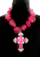 Load image into Gallery viewer, Pink Jewelled Cross Statement Necklace
