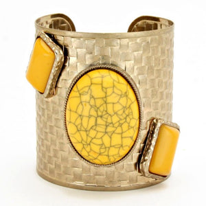Chunky Yellow Stone Cuff Bangle Bracelet