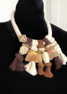Chunky Natural Tassel Bead Necklace