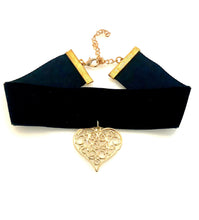 Load image into Gallery viewer, Black Velvet and Gold Heart Choker
