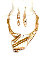 Load image into Gallery viewer, Gold Metallic Abstract Necklace and Earrings Set
