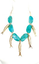 Load image into Gallery viewer, Aqua and Gold Vintage Fish Necklace
