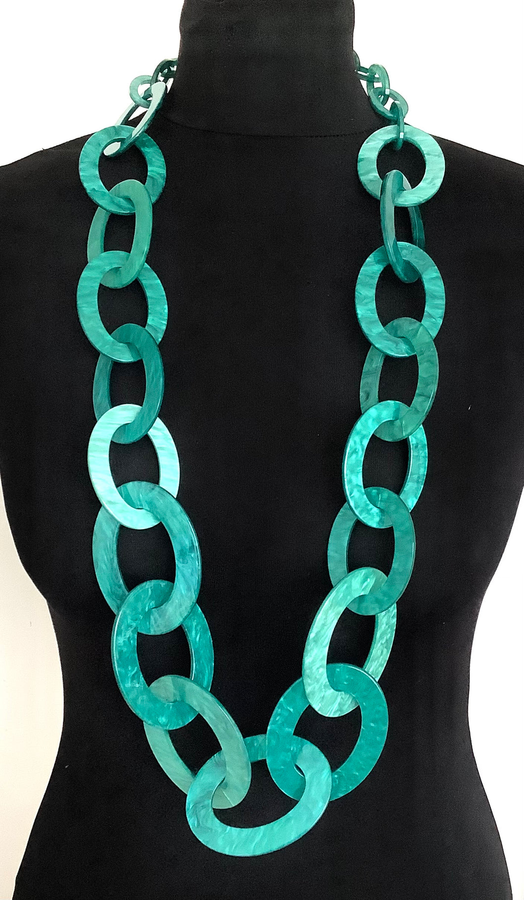 Long Teal Acrylic Chain Necklace