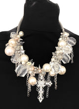 Load image into Gallery viewer, Silver Cross and Pearl Chunky Charm Necklace
