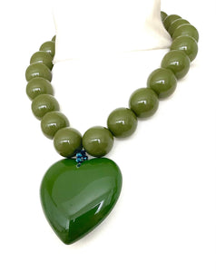 Khaki Green Acrylic Heart Necklace