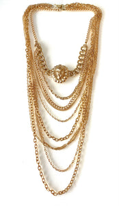 Gold Lions Head Long Chain Necklace