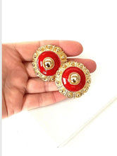 Load image into Gallery viewer, Clip On Vintage Red and Gold Dome Earrings
