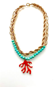 Layered Coral Pendant Chain Necklace