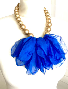 Cobalt Blue Chiffon Statement Necklace