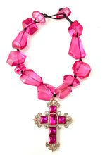 Load image into Gallery viewer, Pink Jewelled Cross Statement Necklace
