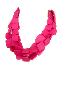 Cerise Pink Square Bead Necklace