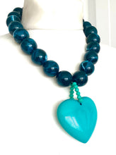 Load image into Gallery viewer, Chunky Teal Acrylic Heart Necklace
