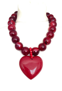 Burgundy Chunky Heart Necklace