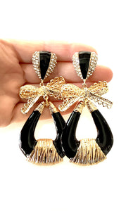 Black and Gold Enamel Bow Earrings