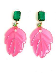 Pink Resin Leaf Earrings